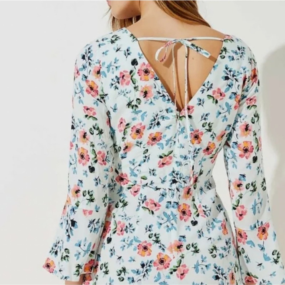 Loft Floral Tie Back Bell Sleeve Dress Size 8P - Picture 11 of 14